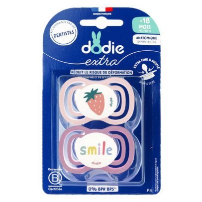 DODIE 2 SUCETTES ANATOMIQUE EXTRA FINE ROSE 18M+ F4