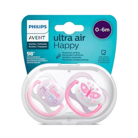 AVENT 2 SUCETTES ULTRA AIR HAPPY 0-6 GIRL/MAM/BFL SCF080/02