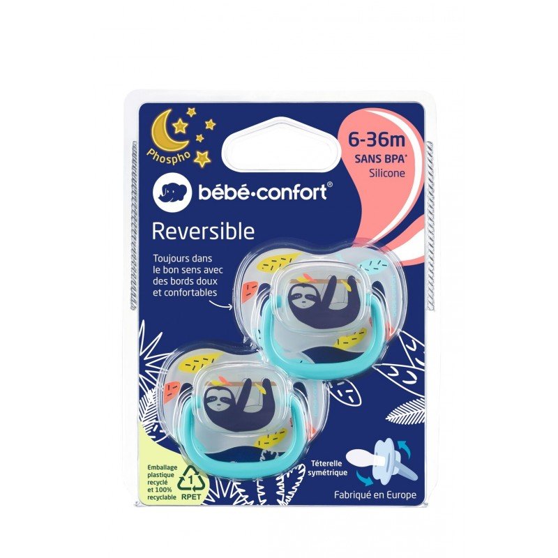BEBE CONFORT 2 SUCETTES REVERSIBLE PHOSPHO 6-36 SILICONE LAZY REF 3104202090