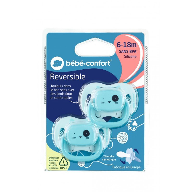 BEBE CONFORT SUCETTES REVERSIBLE ANIMALS BLEU 6-18 SILICONE REF 3104202020