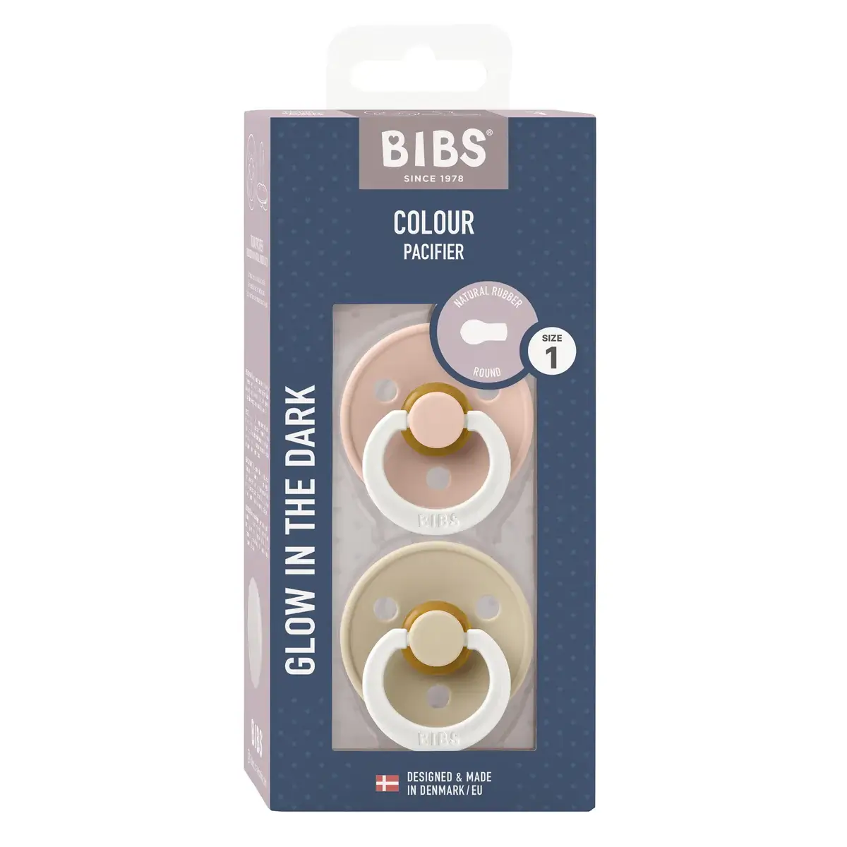 BIBS COLOUR 2 SUCETTES BLUSH GLOW/VANILLA GLOW TAILLE 1 REF 110243