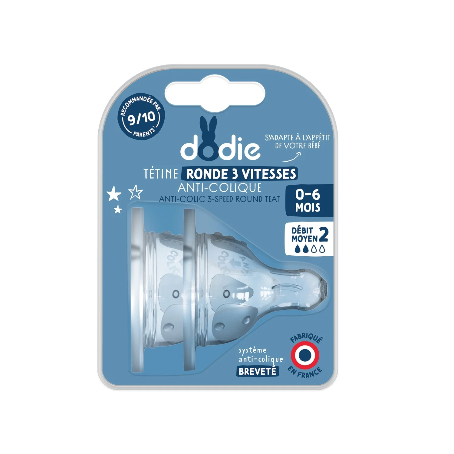 DODIE 2 TETINES INITIATION+ ANTI COLIQUE 0-6M D2