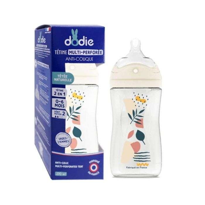 DODIE BIBERON ANTI COLIQUE D2 AVEC TETINE MULTI PERFOREE 0-6M ROSE 270ML