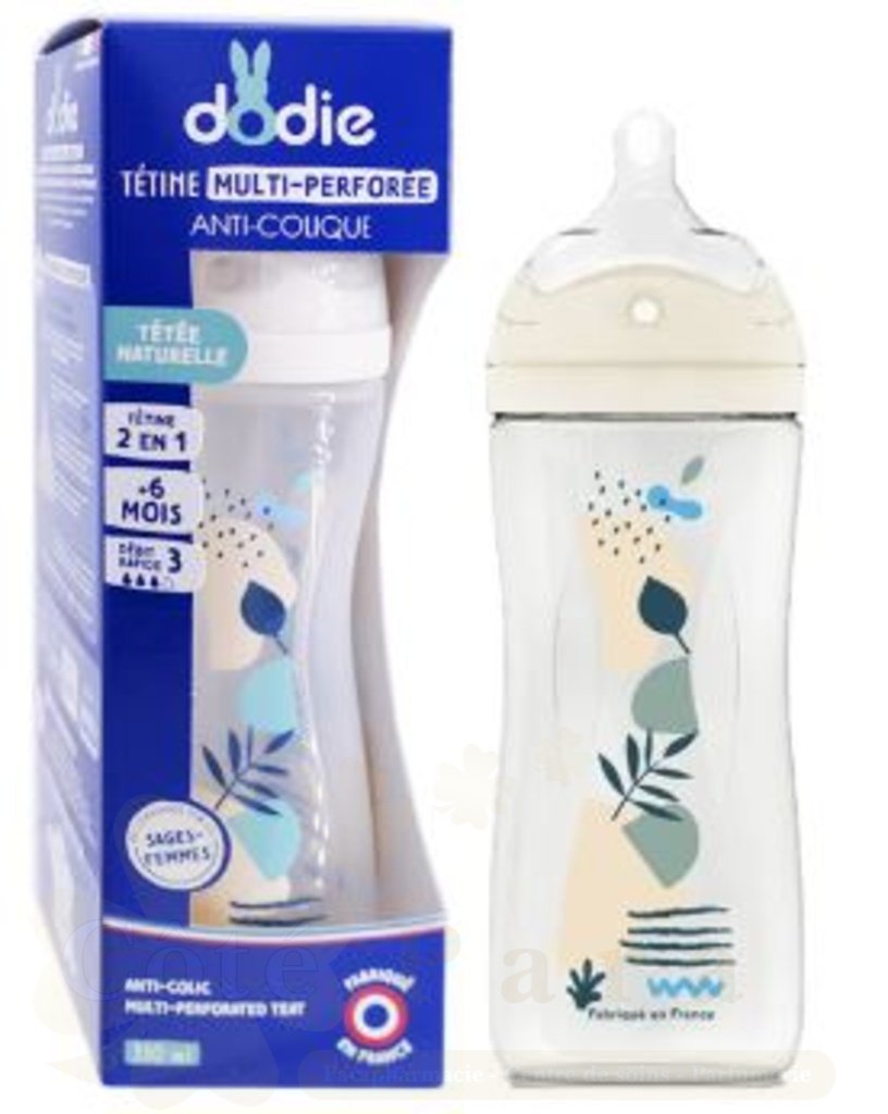 DODIE BIBERON ANTI COLIQUE D3 AVEC TETINE MULTI PERFOREE 6M+ BLEU 330ML
