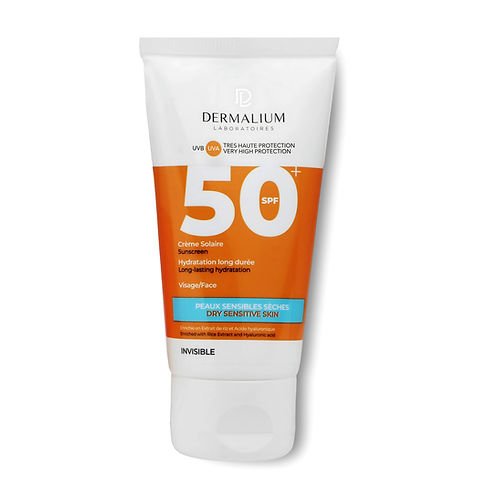 DERMALIUM CREME SOLAIRE INVISIBLE PEAUX SENSIBLES SECHES SPF50+ 50ML