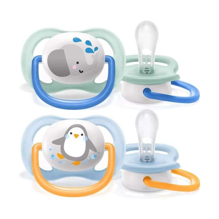 AVENT 2 SUCETTES ULTRA AIR ANIMALS 6-18 BOY/PENG/TURT SCF080/07