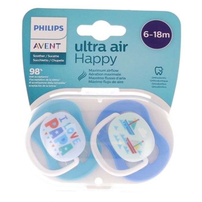 AVENT 2 SUCETTES ULTRA AIR HAPPY 6-18 BOY/PAP/BOAT SCF080/03