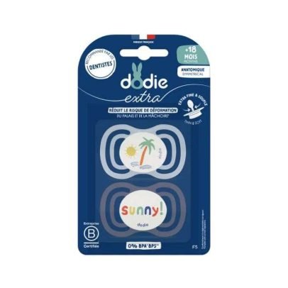 DODIE 2 SUCETTES ANATOMIQUE EXTRA FINE BLEU 18M+ F5