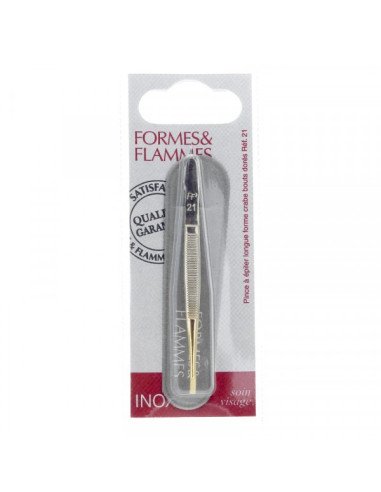 FORMES&FLAMMES PINCE A EPILER LONGUE FORME CRABE BOUTS DORE REF 21