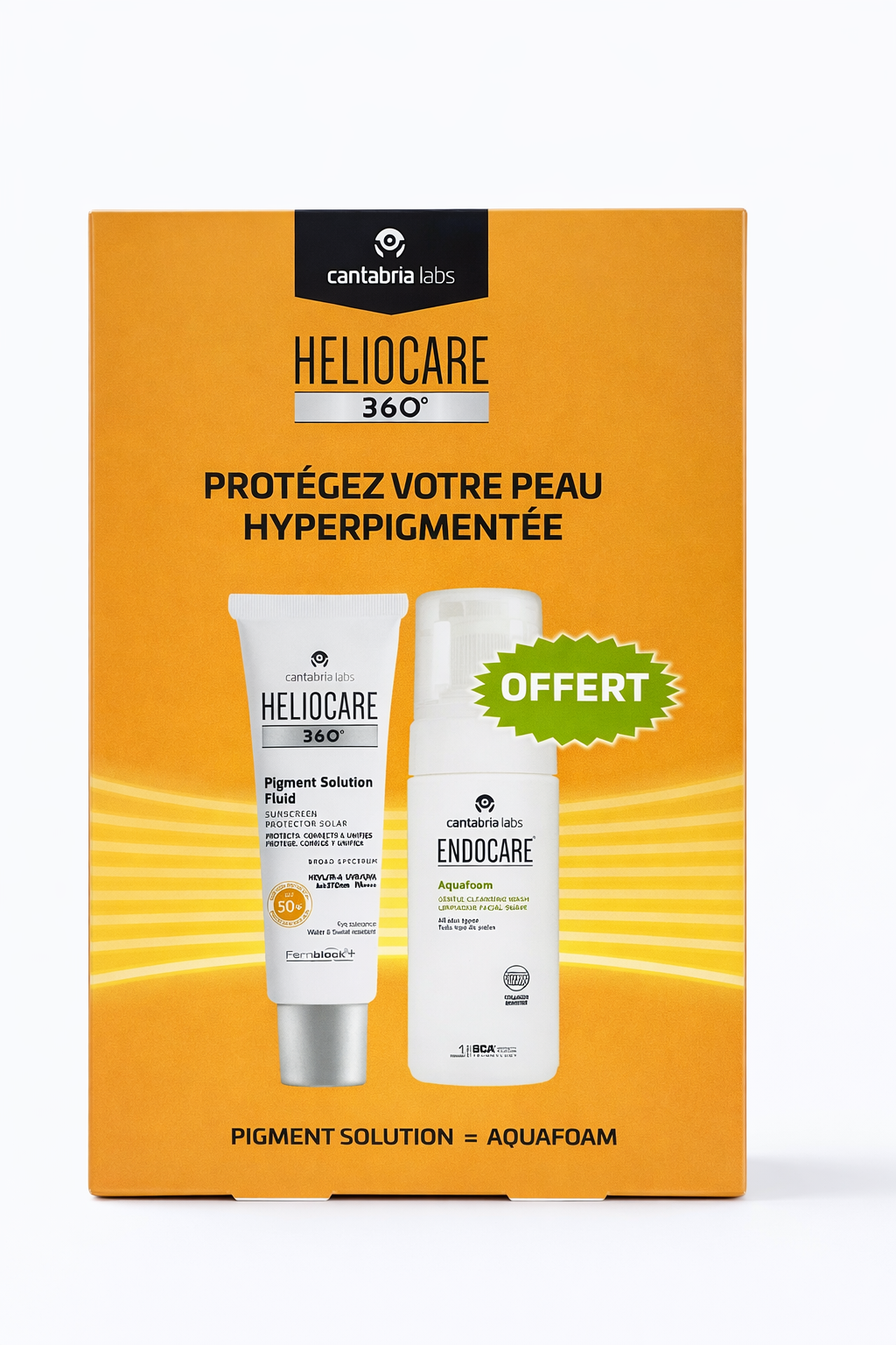 Heliocare 360° Pigment Solution Fluide Correcteur Unifiant Spf50+ – 50ml + endocare aquafoam Cadeau